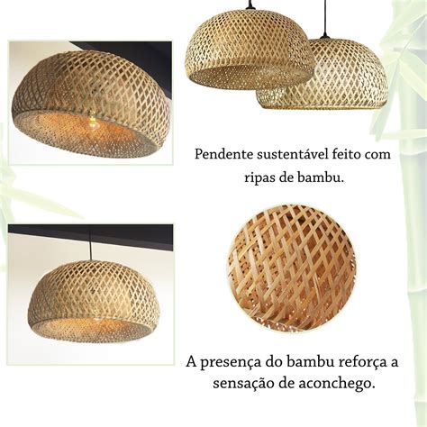 2 Pendente Bambu Fibra Natural Artesanal 45 Cm Palha Nat23 MadeiraMadeira