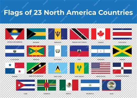 Bandeiras de 12 países da américa do norte | Vetor Premium