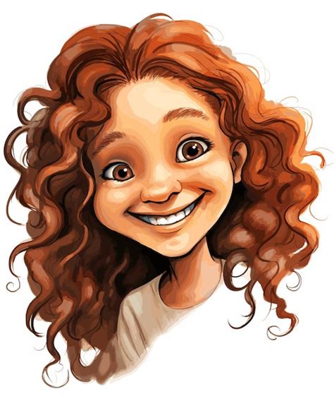 Un Dibujo De Una Chica Con El Cabello Rojo Y Una Gran Sonrisa Vector