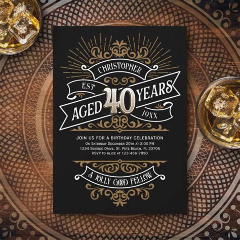 Whiskey Vintage Mens 40th Birthday Invitation Zazzle