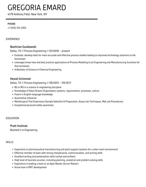 Process Engineering Resume Samples Velvet Jobs