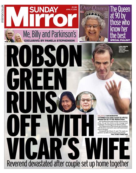 Sunday Mirror Front Page Robson Green Runs Off With Vicars Wife