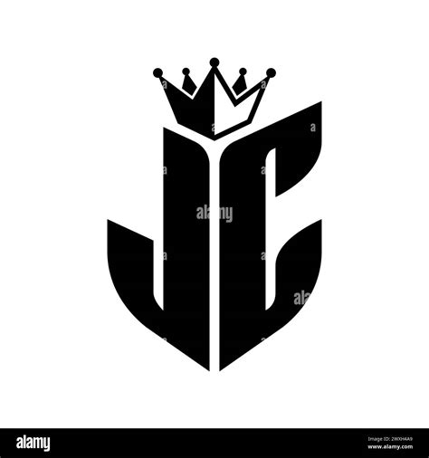 Jc Letter Monogram With Shield Shape With Crown Black And White Color