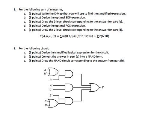 Solved 1 For The Following Sum Of Minterms A 5 Points Chegg