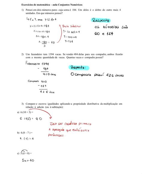 Exercícios Conjuntos Numéricos matemática básica enem Matemática