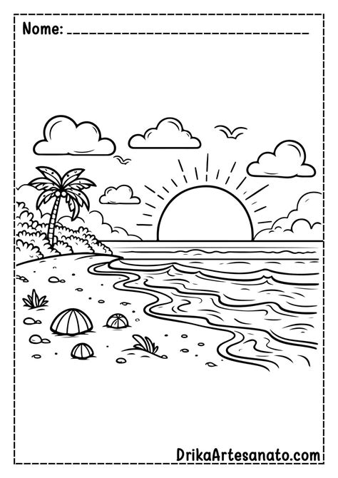 50 Desenhos de Praia para Colorir Grátis em PDF
