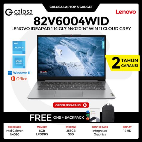 Jual Laptop Lenovo Ideapad Slim 1i 14igl7 4wid Intel Celeron N4020 Ram 8gb Ssd 256gb Win11 Ohs