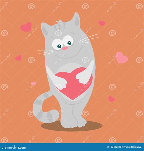 Cute Cartoon Katze Mit Herz In Form Eines Herzens Zum Valentinstag