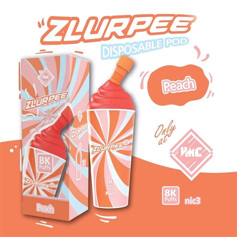 PODDIS VMC 8K Zlurpee Peach พช 8000Puffs Nic 3 ใชแลวทงชารจ