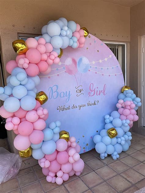 Gender Reveal Party Round Backdrop Pink Blue Balloons Spots Etsy