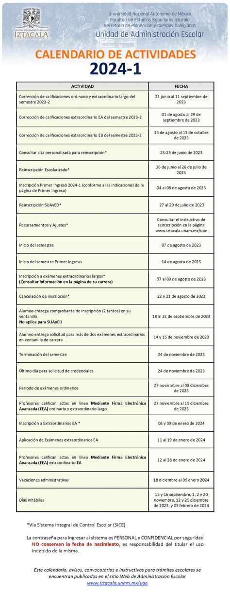 Calendario Vigente De La Uae En La Fes Iztacala