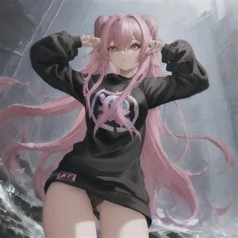 Pretty Anime Girl With Pink Hair Wearing A Large Bla Openart