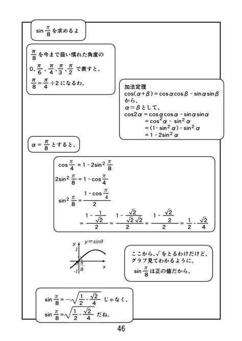 漫画で高校数学 三角関数66 加法定理を使って、π 6、π 4、π 3以外のsin、cos、tan を求める Manabi100