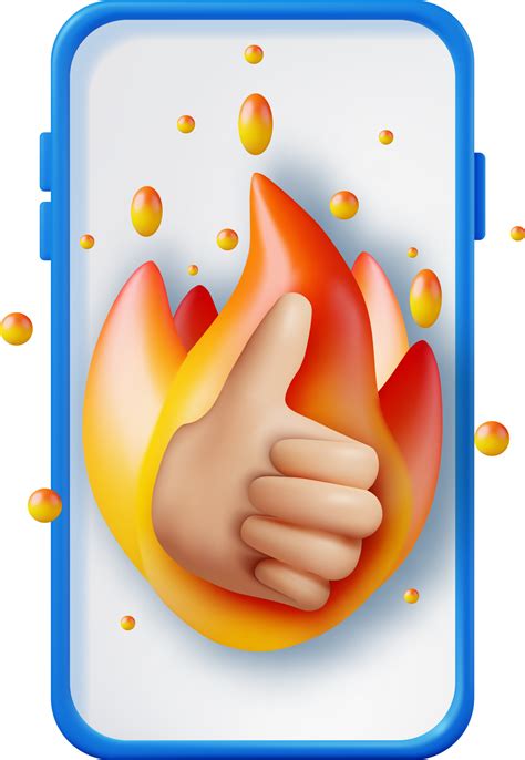 3d Thumbs Up Hand Gesture In Fire In Phone 35707274 Png