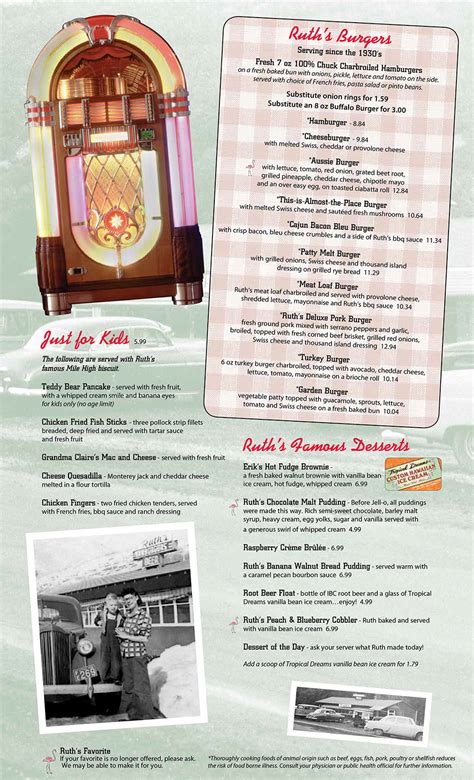 Ruth’s Diner menu | SLC menu