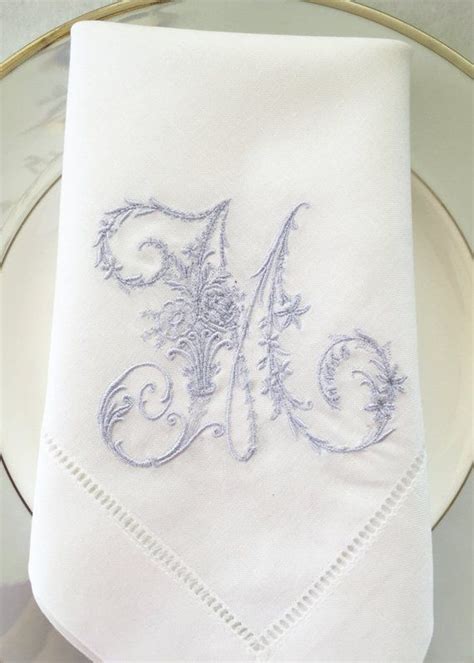 Embroidered Linen Cloth Napkins Monogrammed Victorian Letter Linen