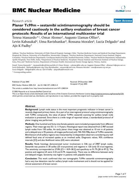 Pdf Planar Tc M Sestamibi Scintimammography Should Be Considered