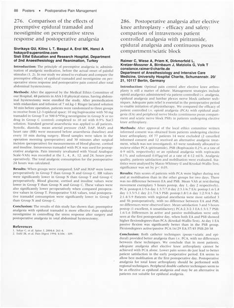 286 Postoperative Analgesia After Elective Knee Arthroplasty