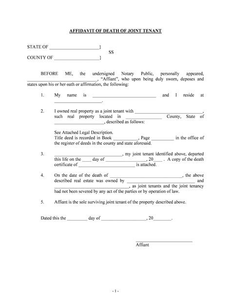 Affidavit Joint Tenant Form 2020 2022 Fill And Sign Printable