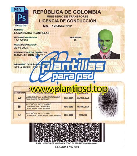 Licencia De Conducir Colombia Plantilla Digital Editable En Photoshop