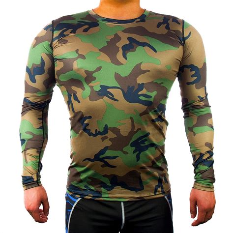 Mens Compression Shirt Camo Quick Drying Long Sleeve Sports Fitness