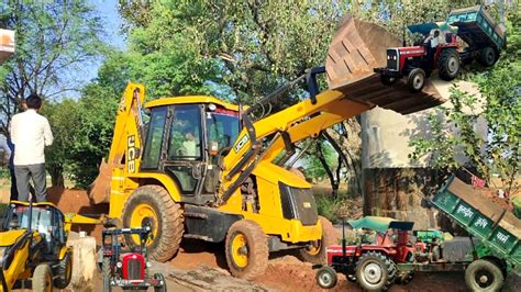 Jcb 3dx Machine And Tractors Working Loading Mud In Trolley Massey 241