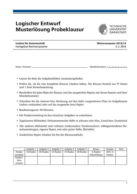 Probeklausur 3 Februar 2014 Fragen Und Antworten WS 2013 14