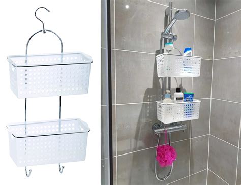 2 Tier Shower Hanging Caddy Basket Extra Deep And Removable Plastic