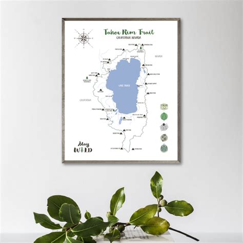 Tahoe Rim Trail Map | Tahoe Rim Hiking Trail | Gift For Hiker – Nomadic ...