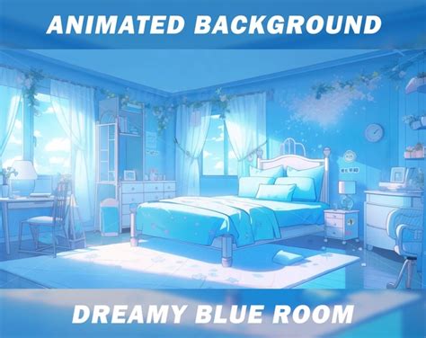 Animated Vtuber Background Dreamy Blue Room Cozy Room Anime Lofi