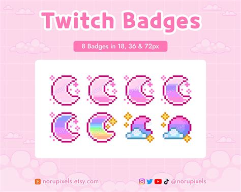 Pink Purple Moon Pixel Twitch Sub Badges Moon Bit Badges Premade Badges