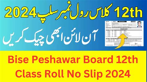 Bise Peshawar Board 12th Class Roll Number Slip 2024, 2nd Year Roll ...