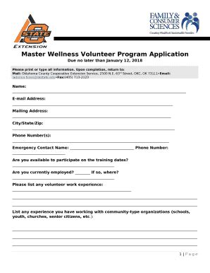 Master Wellness Volunteer Program Application Oces Okstate Doc