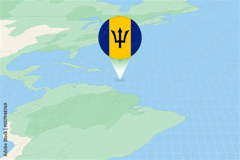 Map Illustration Of Barbados With The Flag Cartographic Illustration