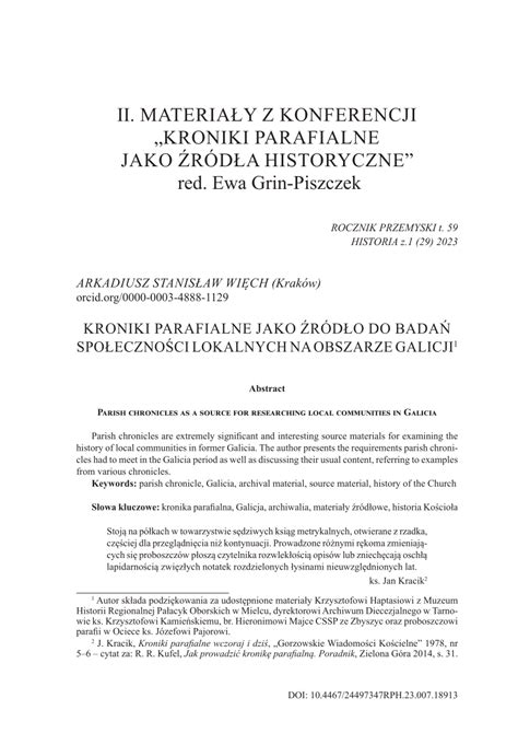 PDF Kroniki parafialne jako źródło do badań społeczności lokalnych na