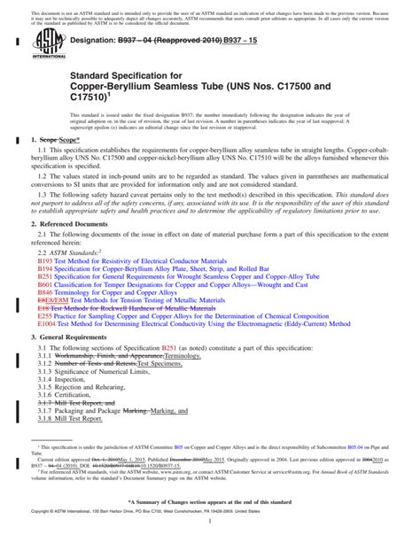 Astm B Standard Specification For Copper Beryllium Seamless