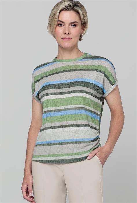 Bianca Julie Ruched Side Striped Top Green Mcelhinneys