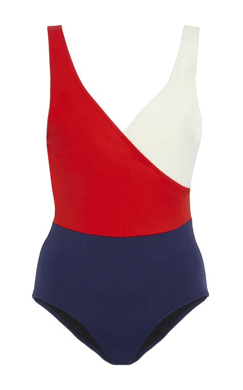 Solid And Striped Ballerina Wrap Effect Color Block One Piece Swimsuit In Multi Modesens