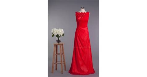 A Line Bateau Beaded Applique Long Red Prom Evening Formal Dresses ED010961