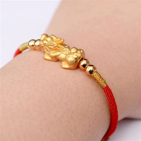 Pure Silver 24k Gold Plated Pixiu Red Rope Wealth Bracelet Zenheavens