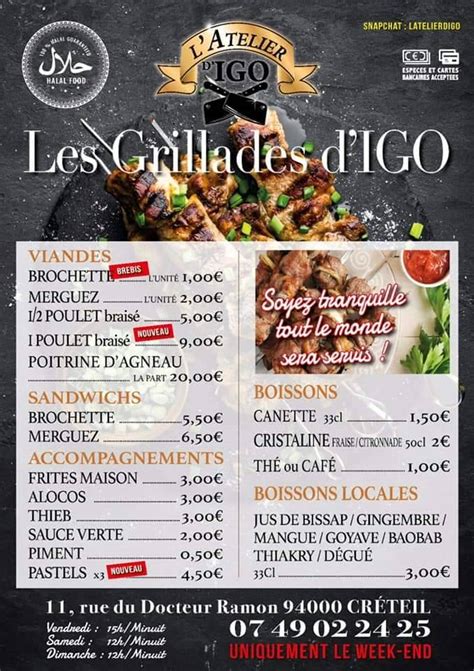 Menu Au Les Grillades Digo Restaurant Cr Teil