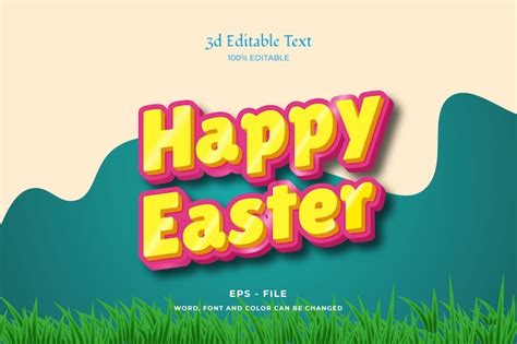 Feliz Efecto De Texto 3d Con Estilo De Pascua Vector Premium