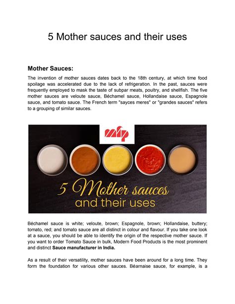 Mother Sauces And Their Uses By Modernfood Issuu