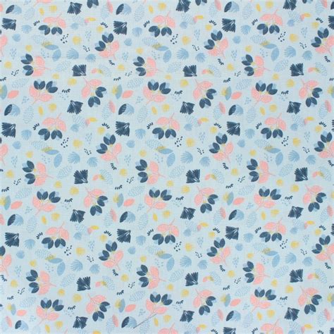 Tissu Coton Pretty Flowers Poppy Fond Bleu La Boutik Cr Ative De Rives