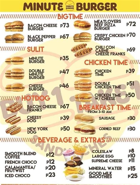 Menu At Minute Burger Victory Mall Pasay Restaurant Pasay