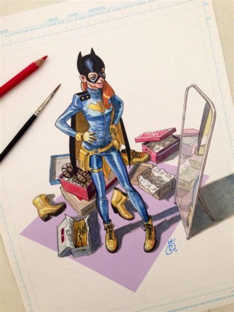 A Drawing Of A Woman Dressed As A Catwoman Standing In Front Of A Mirror