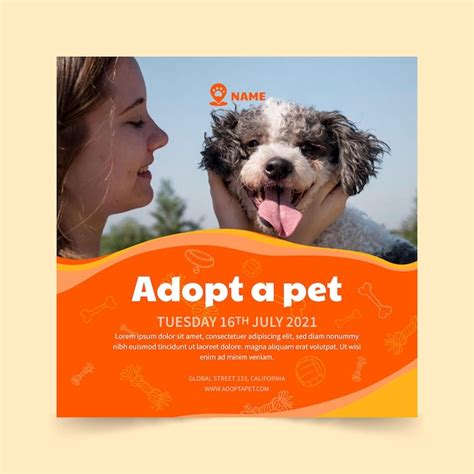 Adoptez Un Modèle De Flyer Carré Pour Animaux De Compagnie Vecteur