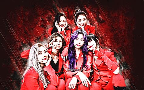 Dreamcatcher MINX South Korean Group K Pop Red Stone Background