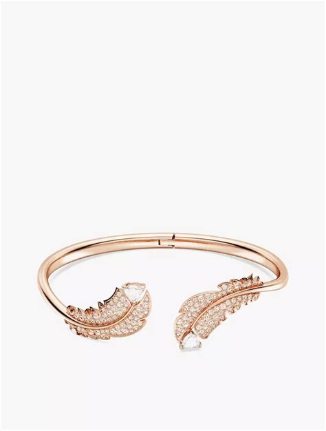 Jual Swarovski Nice Bangle Feather White Rose Gold Tone Plated M