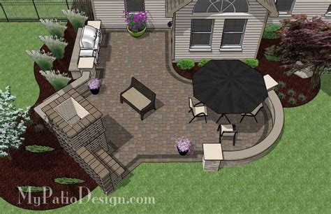 L Shaped Patio Design With Grill Station And Fireplace 2 House Plans